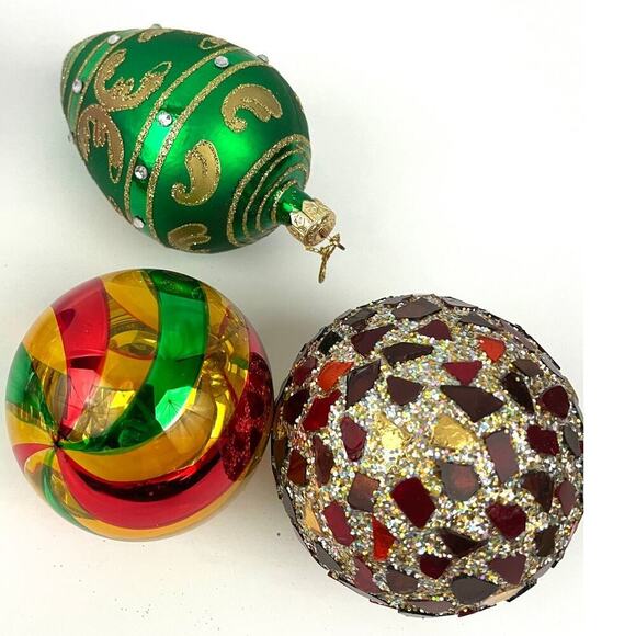 VTG Glitter Glass Ornaments Lot of 8 Round Sphere Hand Painted Czech Bulb - Picture 12 of 16